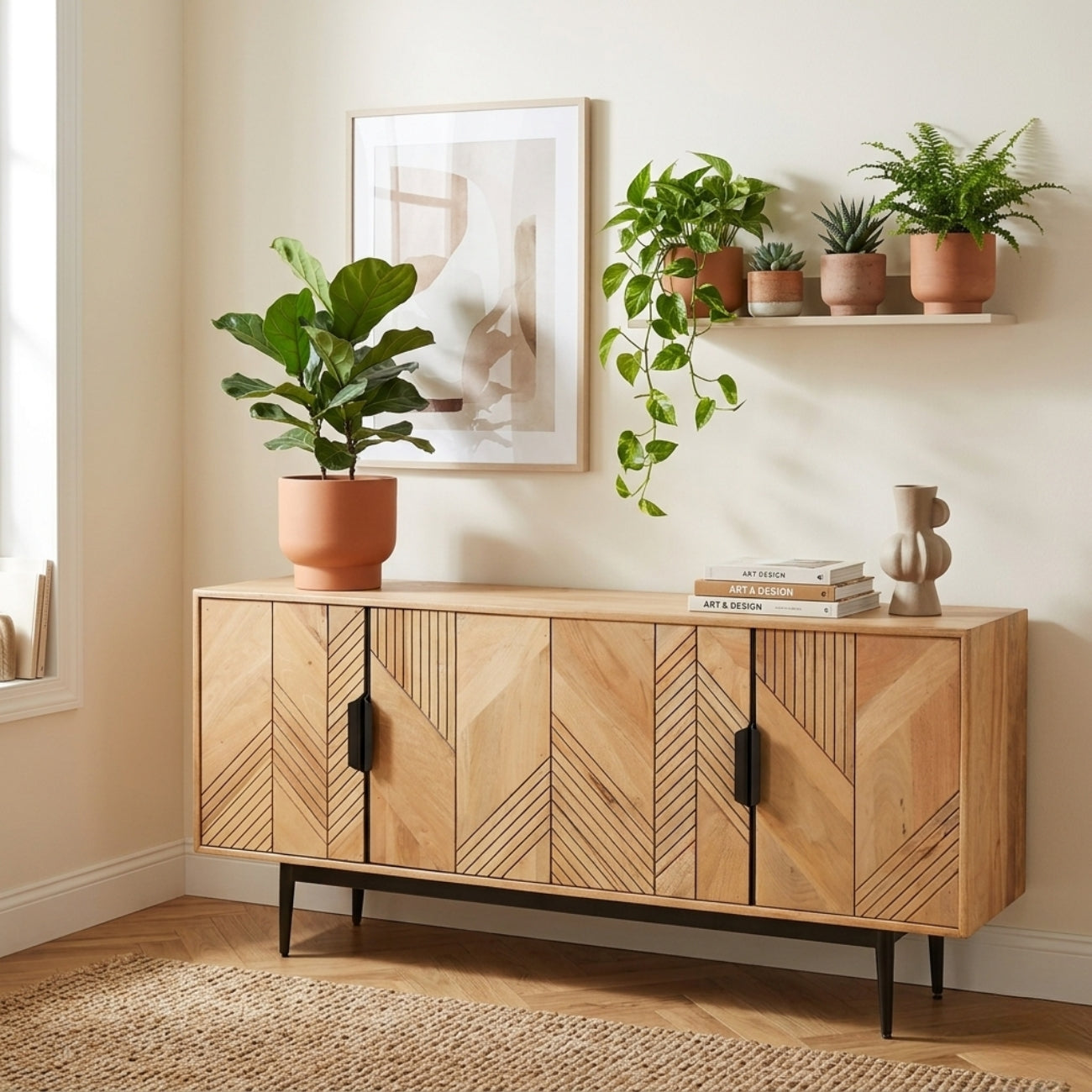 Edra Light Mango Wood 4-Door Sideboard