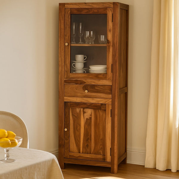 Subbulakshmi Tall Sheesham Wood & Glass Cabinet