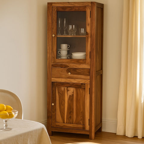Subbulakshmi Tall Sheesham Wood & Glass Cabinet