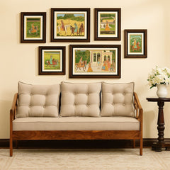 Blue City 3-Seater Wooden Sofa