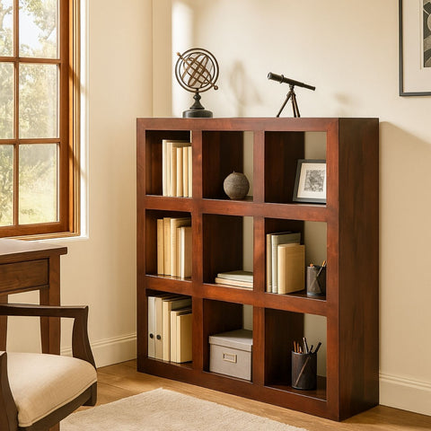 Kamdhenu Sheesham Wood 9-Hole Open Bookcase