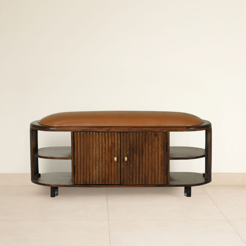 Wooden Shoe Rack with Leather Cushion Seat