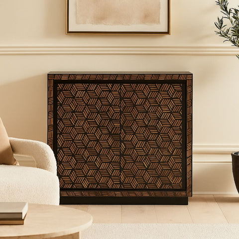 Naveen 2-Door Mango Wood Inlay Cabinet