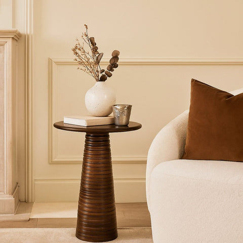 Contemporary Ribbed Wooden End Table
