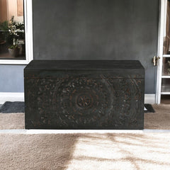 Carved Lace Wooden Trunk Set of 2