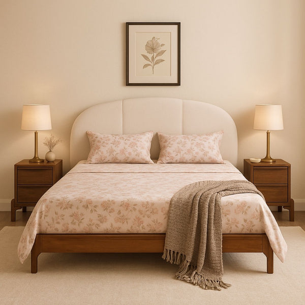 Skylan Queen Bed – Sheesham Wood & Upholstered Headboard