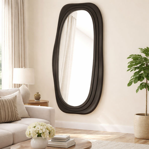 Modern Black Wooden Organic Mirror - Mango Wood Frame