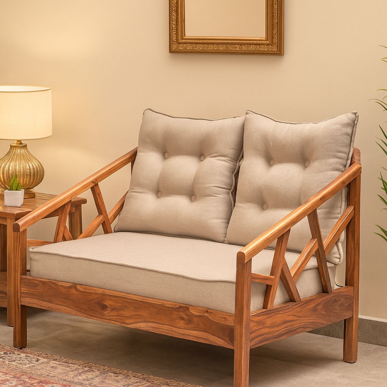 Blue City 2-Seater Wooden Sofa