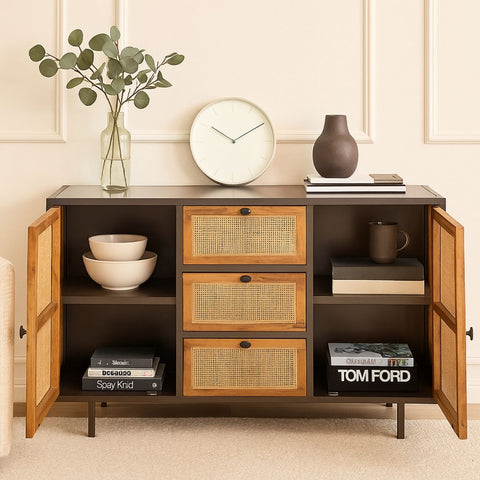 Adrian Mango Wood & Cane Sideboard with Marble Top