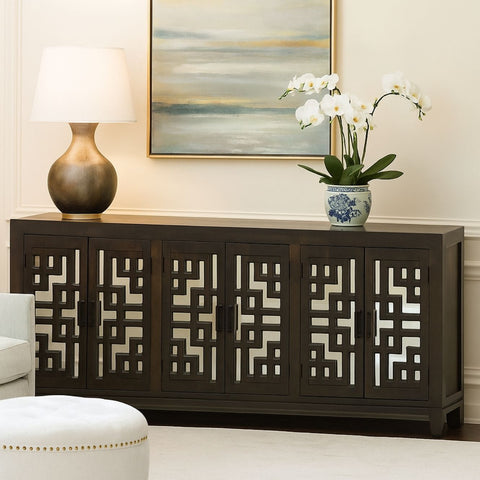 Elison 6-Door Mango Wood & Glass Cabinet