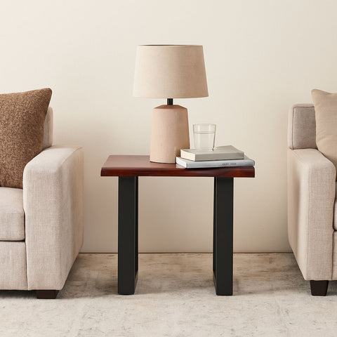 Sheesham Wood Lamp Table with Sleek Metal Legs