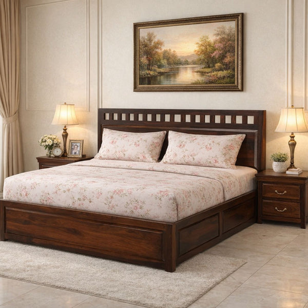 Wolf Sheesham Wood King Bed with Integrated Hydraulic Storage