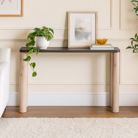 Oak Wood Console Table with Black Top