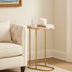 Pink Agate End Table with Golden Metal Base