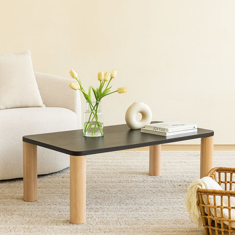 Oak Wood Coffee Table with Black Top
