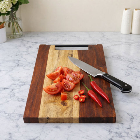 Professional Sheesham Wood Chopping Board with Top Iron Handle - Small
