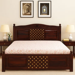 Haveli Sheesham Wood Bed with Traditional Brass Detailing