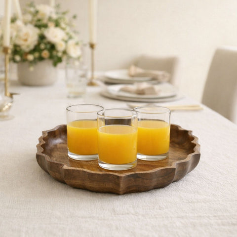 Handcrafted Lotus Silhouette Mango Wood Tray - Medium