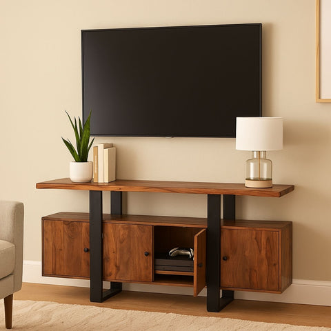 Modern Industrial Sheesham Wood Media Unit