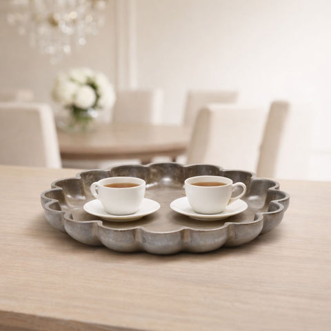 Scalloped Edge Solid Mango Wood  Tray - Large