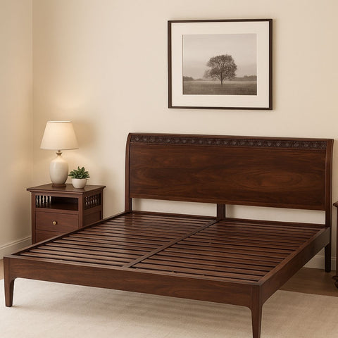 Anasuya Hand-Carved Sheesham Wood King Bed
