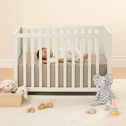 White Finish Mango Wood Baby Crib with Fabric Mattress