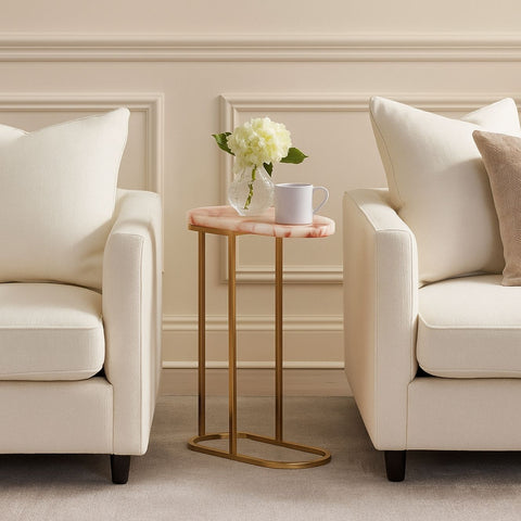 Pink Agate End Table with Golden Metal Base
