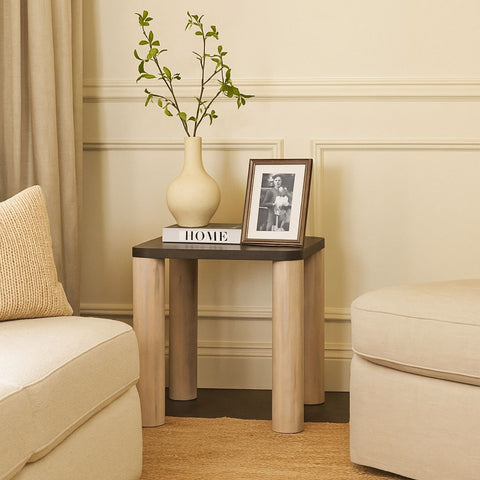 Oak Wood Lamp Table with Black Top
