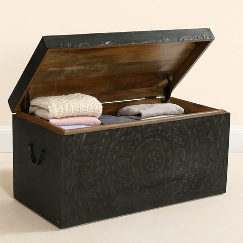 Carved Lace Wooden Trunk Set of 2