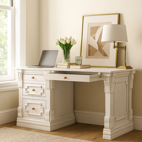 Vintage Belli White Solid Wood Writing Desk