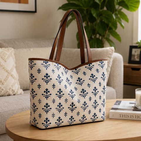 The Indigo Motif Woven Large Tote