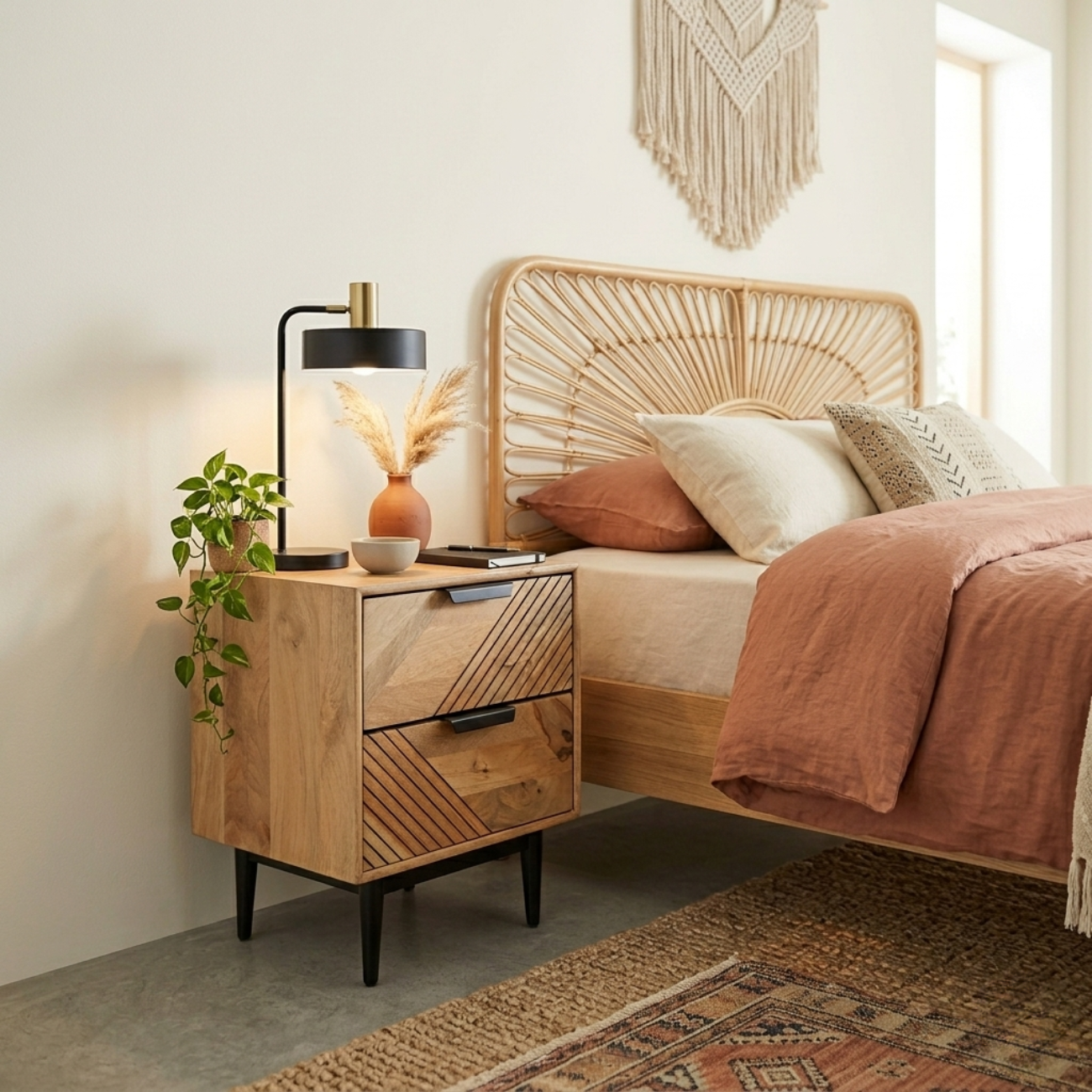 Edra 2-Drawer Bedside Table in Light Mango Wood