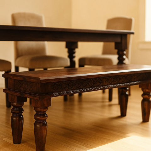 Lata Sheesham Wood Hand-Carved Dining Bench