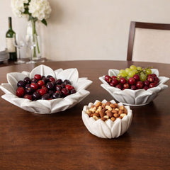 Hand -Carved Decorative White Marble Lotus Bowl - Medium