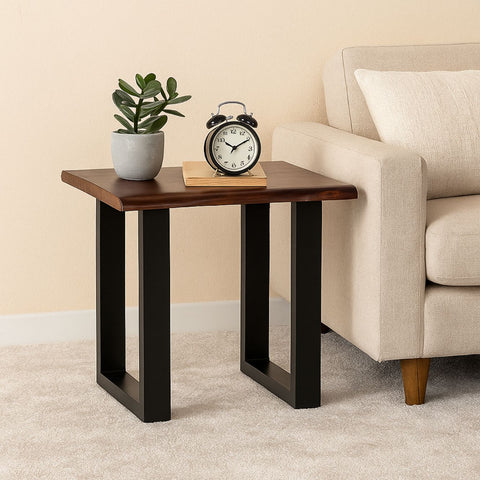 Sheesham Wood Lamp Table with Sleek Metal Legs