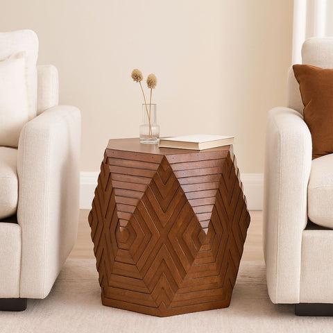 Perrin Geometric Mango Wood Side Table