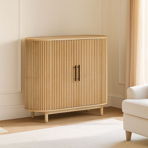 Contemporary Mango Wood Bar Cabinet with Reed Design