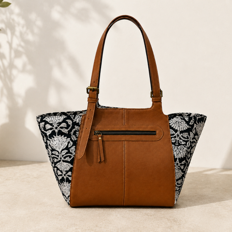 The Terra & Bloom Large Leather & Block-Printed Linen Tote
