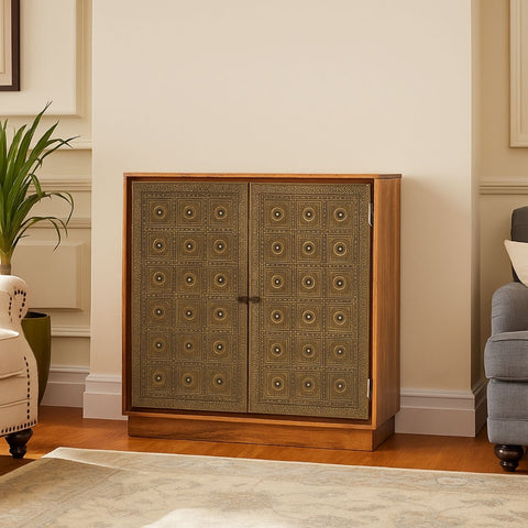 Kittur Mango Wood Bar Cabinet with Carved Door Detailing