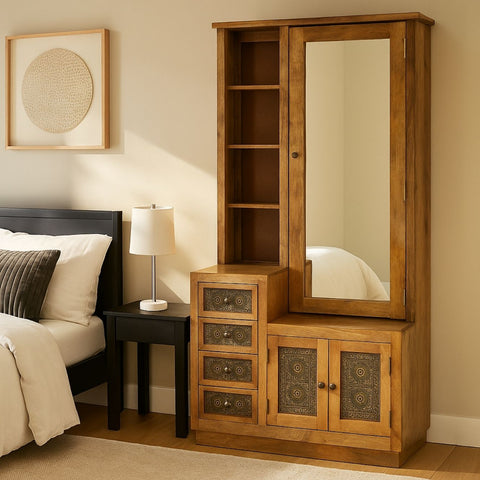 Kittur Solid Wood Dressing Table with Mirror & Storage