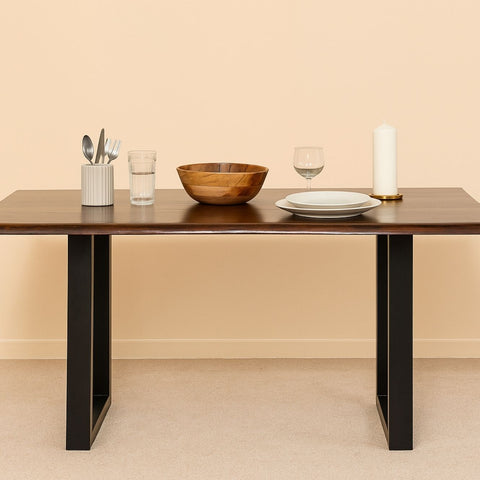 Sheesham Wood 6 Seater Dining Table with Metal Legs