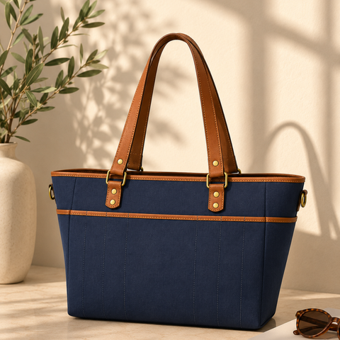 The Cobalt Coast Leather-Trimmed Everyday Tote