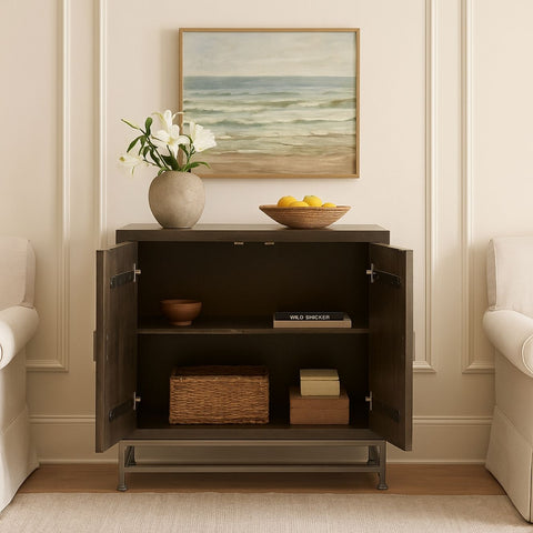 Esteban 2-Door Mango Wood & Iron Cabinet