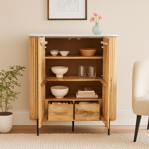 Karlen Mango Wood & Marble Top Tall Cabinet