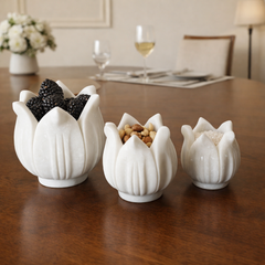 Hand-Sculptured White Marble Floral Petal Bowl - Medium