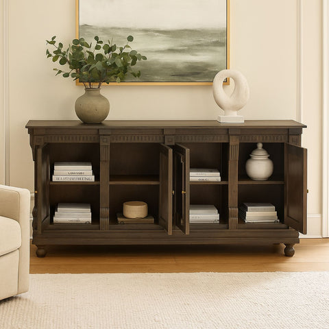Tobias Classic Carved 4-Door Wood Sideboard