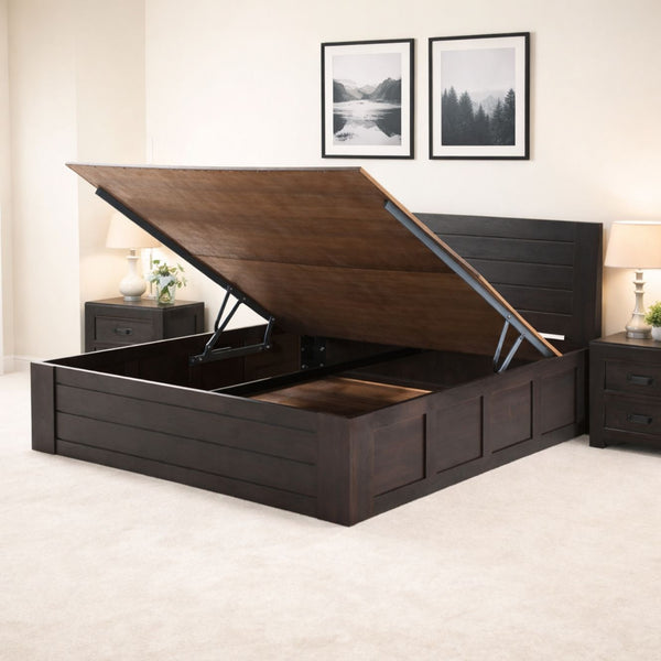 Jaipur Solid Sheesham Wood Queen Size Bed with Hydraulic Lift-Up Storage