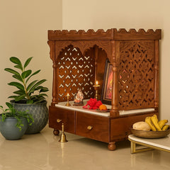 Handcrafted Sheesham Wood Temple with Marble Base