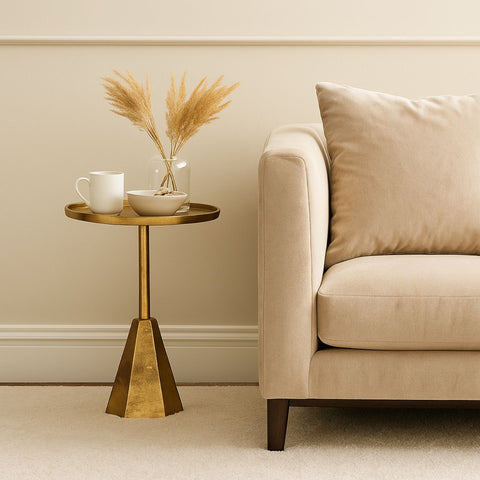 Geometric Gold Finish Metal End Table