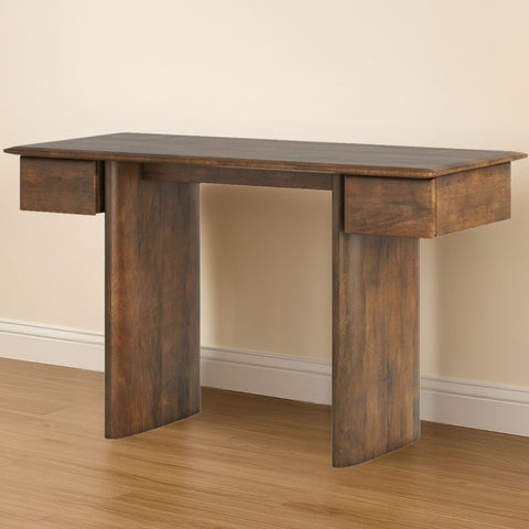 Contemporary Mango Wood Writing Desk with Dual Drawers